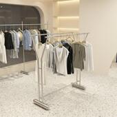 服装 店展示架不锈钢拉丝中岛架双层高低挂衣架男女装 货架陈列道具