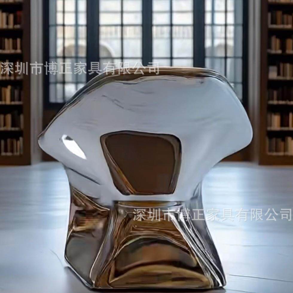 北欧设计师创意休闲椅客厅阳台单人沙发摩登洽谈椅亮光镂空电镀椅