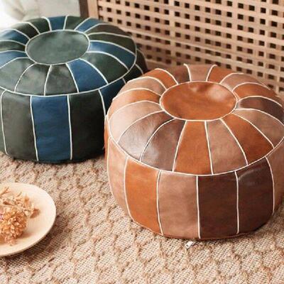 Moroccan PU Leather Pouf Embroider Craft Hassock Ottoman