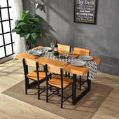 LOFT美式 复古做旧实木铁艺餐桌长方形简约办公桌长工作台洽谈桌