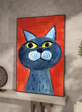 现代轻奢客厅玄关装饰画橙色可爱小猫儿童房背景墙壁画竖版挂画