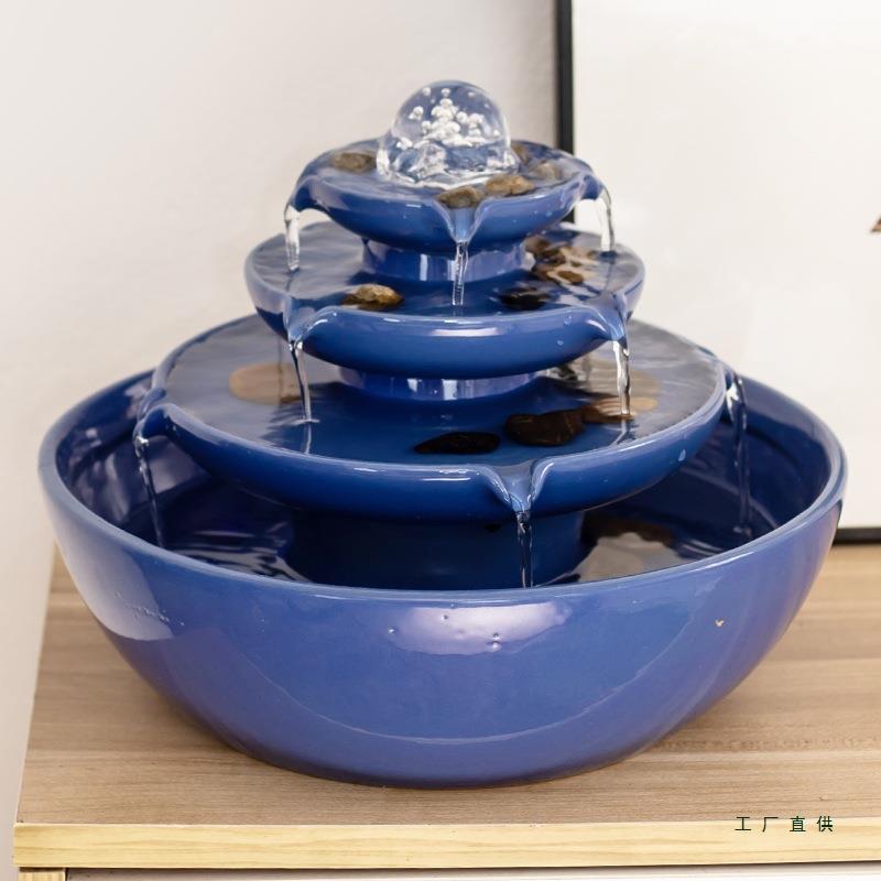 风水轮球陶瓷流水喷泉八方来生茶桌前台会所装饰客厅玄关开业