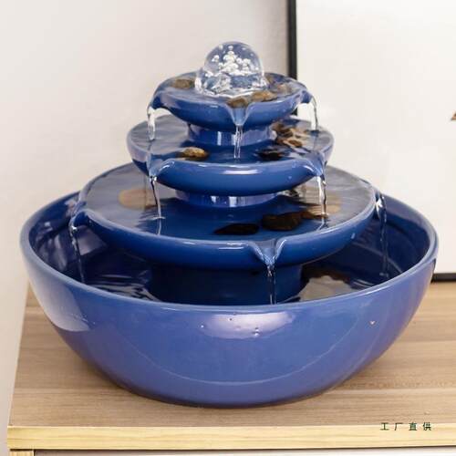 风水轮球陶瓷流水喷泉八方来生茶桌前台会所装饰客厅玄关开业