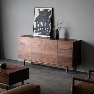 北关美餐黑261胡实木边柜现代简约复古风电视桃地柜收纳储物玄柜