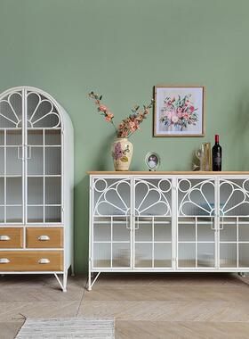 法式SRH复实木边柜奶油风餐餐厅合铁古艺储物组柜客厅入户白色玄