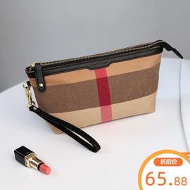 JIY手包女韩版格子格纹帆布女士化妆包便携小包手拿包长款钱包