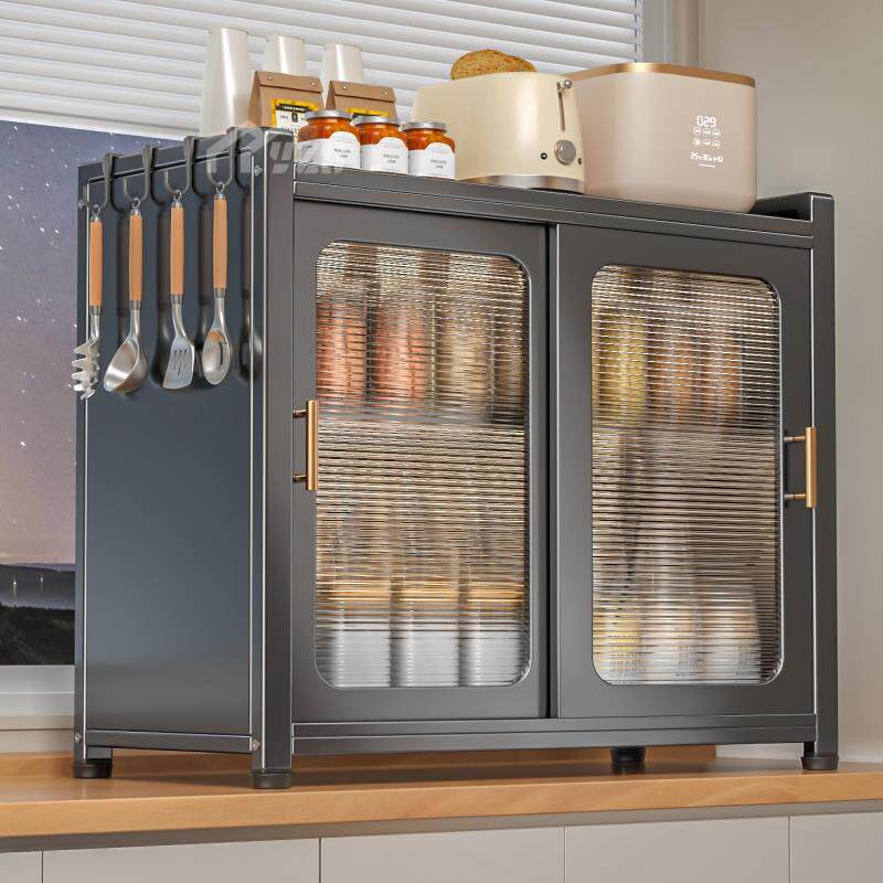 双开门推拉式收纳架厨房灶台台面调味料盐味精佐料分层铁艺置物架