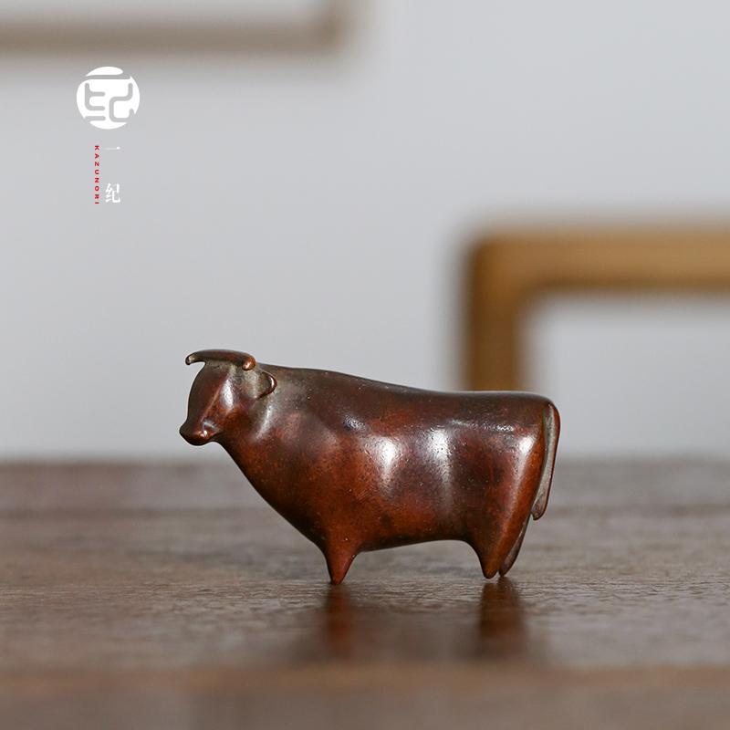 手工复古铜牛茶宠摆件禅意可爱可养生肖茶玩创意精品功夫茶具配件