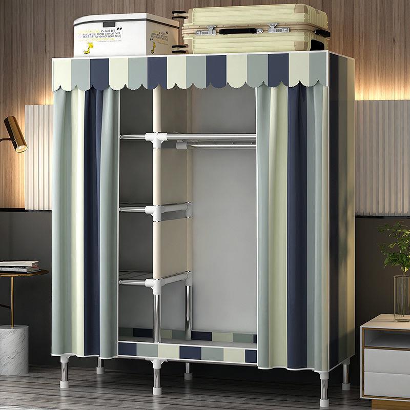 加易衣柜家用卧室钢管简加粗SVQ粗固组装布收衣柜出租房落地架子