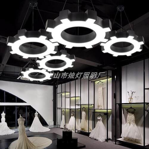 led工业风齿轮造型吊灯汽车美容店灯汽车维修店灯办公室健身房灯