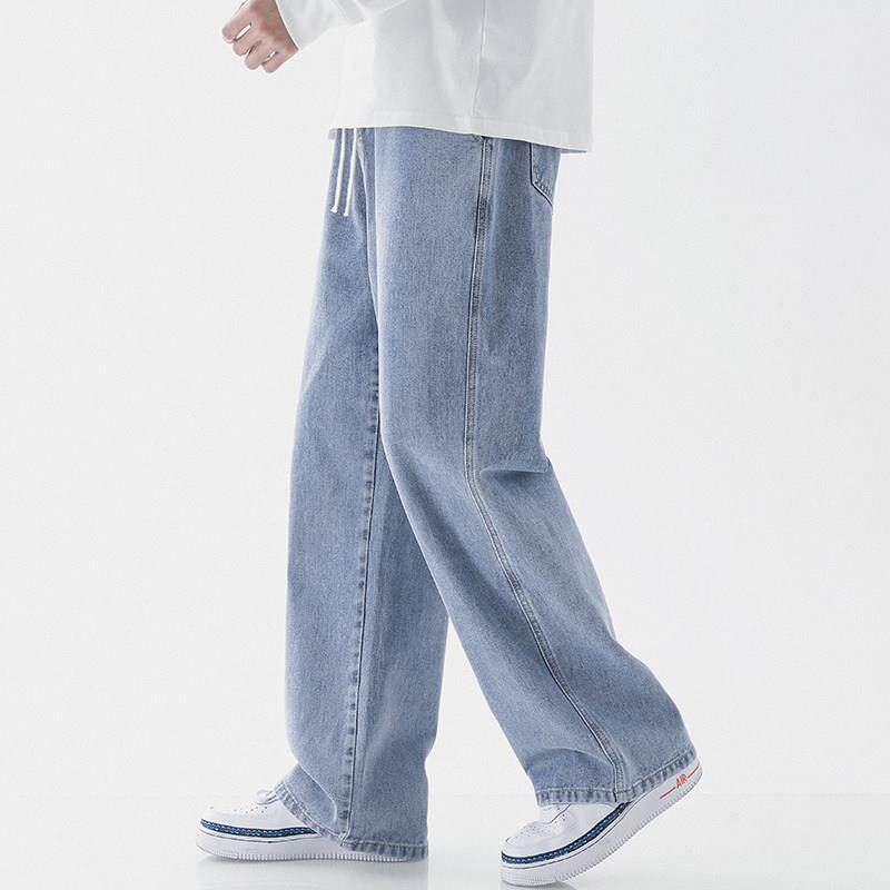 男生宽松阔腿牛仔裤夏季耐磨浅蓝宽松直筒舒适慵懒风休闲百搭阔腿
