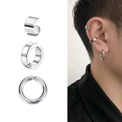 1Pc Punk Steel-color Stainless Steel Painless Ear Clip Earri