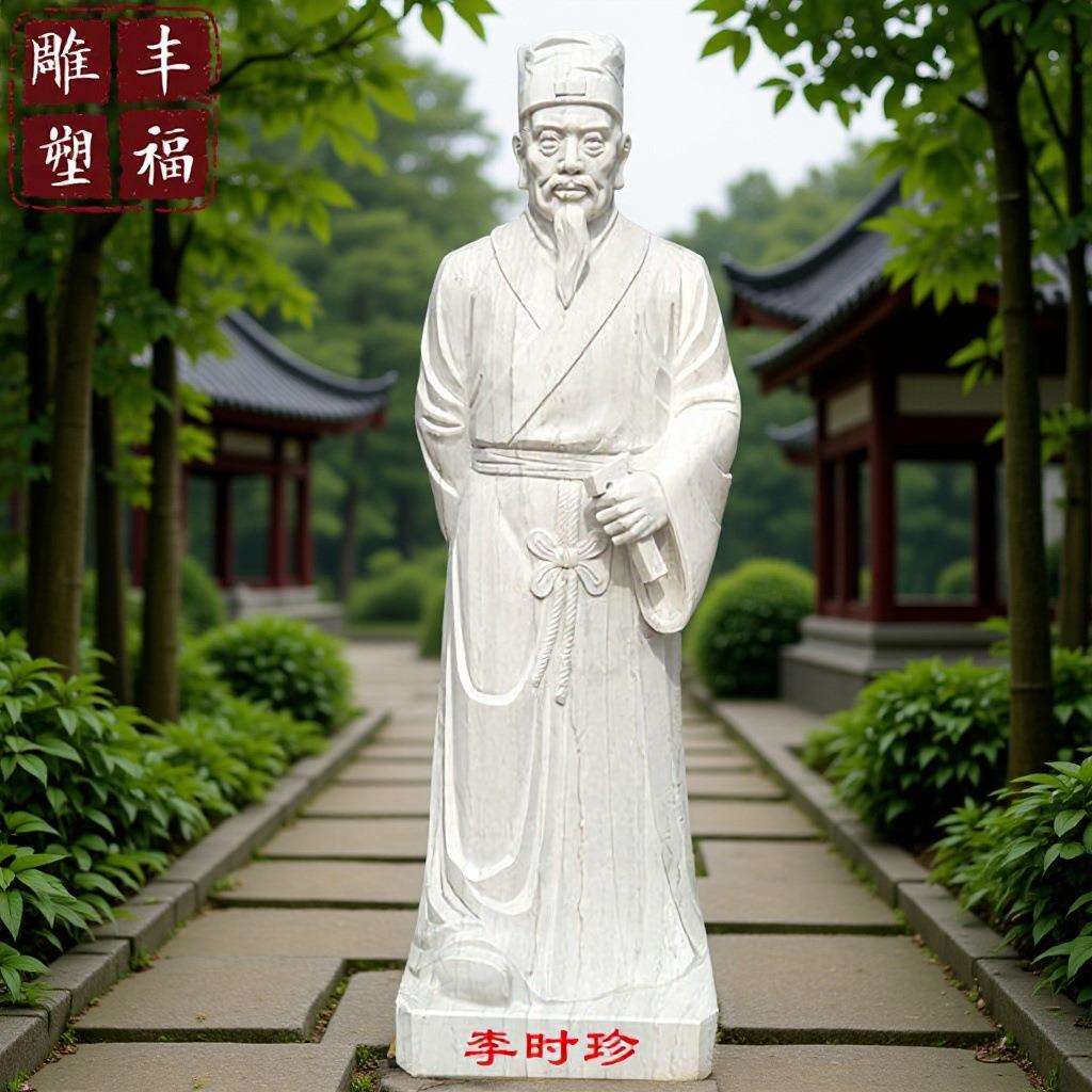 汉白玉孙思邈石雕人物像 石材四大名医雕塑 大理石孙思邈全身像