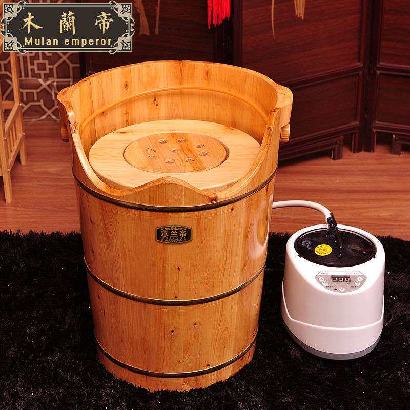 牡丹泡脚木桶加热熏蒸桶蒸脚桶足浴盆恒温加高蒸汽洗脚木桶脚盆