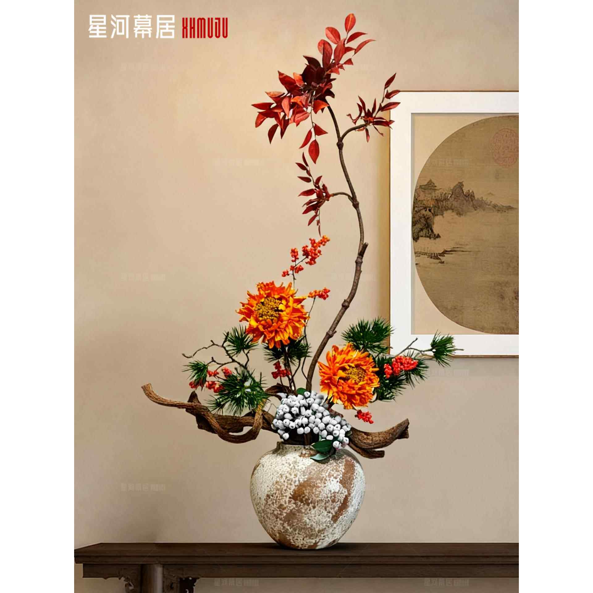 X3宋代美学花艺摆件彷真花高级感逼真假花摆设景德镇陶瓷花束干枝