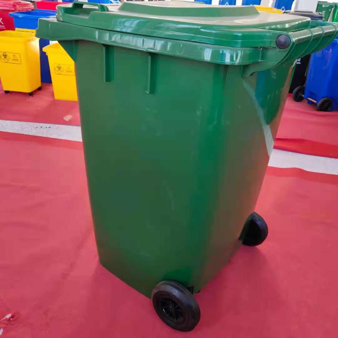 360L塑料垃圾桶带盖子配轮子实芯轴加厚挂车户外环卫分类大垃圾箱