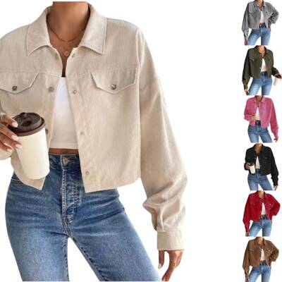 Women's Plain Button Front Lantern Sleeve Ruched Jacket