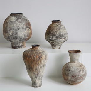 敦煌油画侘寂风陶瓷花瓶粗陶瓶插花复古手工民宿酒店摆件新中式