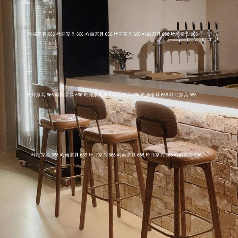 北欧设计师甜品奶茶店复古高脚餐椅酒吧餐厅前台实木简约靠背吧凳