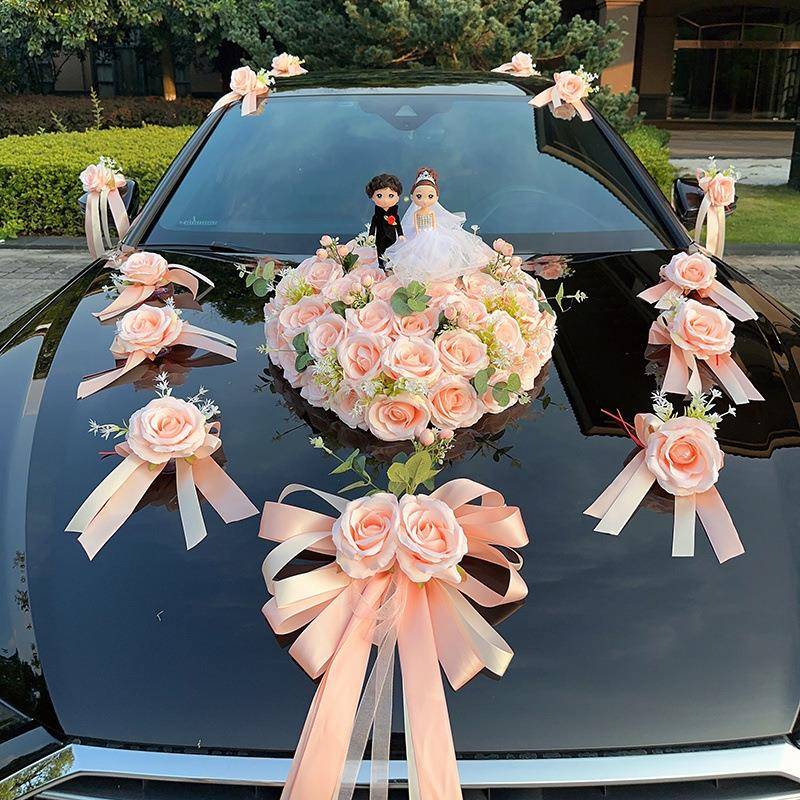 主拉婚车装饰车头花花结婚花车布置新婚礼车队厂家直供套仿真花20