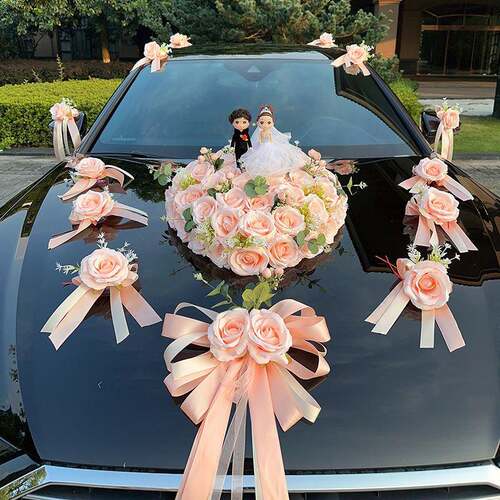 主拉婚车装饰车头花花结婚花车布置新婚礼车队厂家直供套仿真花20