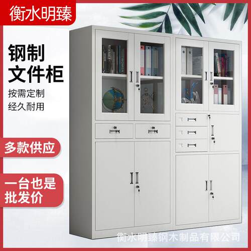 文件柜铁皮柜办公档案财务铁皮玻璃对开门抽屉资料通玻储物凭证柜