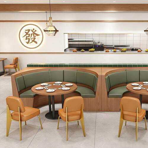 靠餐储厅卡座沙餐厅物茶楼发咖啡面馆123日料饭店墙实木火锅餐饮