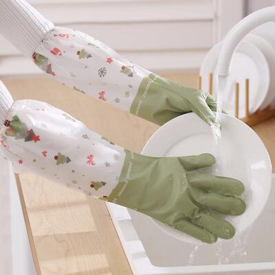 Extended, fleece-lined, warm, and durable household gloves t