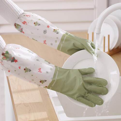 Extended, fleece-lined, warm, and durable household gloves t
