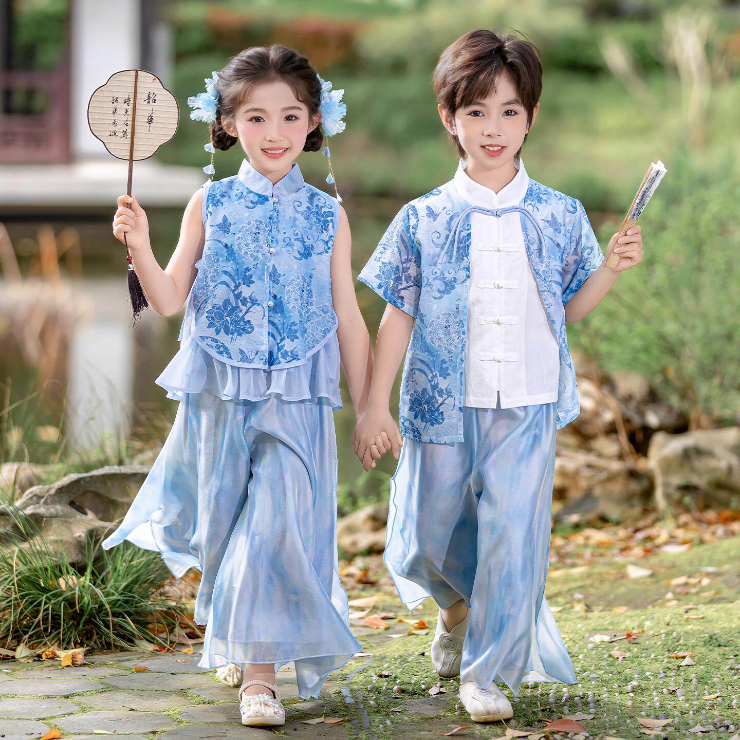 儿童中国风汉服国学服幼儿园舞台演出服小学生诗歌朗诵六一表演服