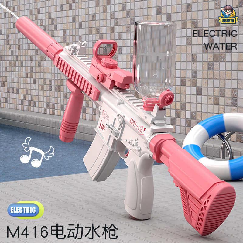 跨境电动水枪M416儿童全自动连发高压自吸呲水枪泼水节玩具批发