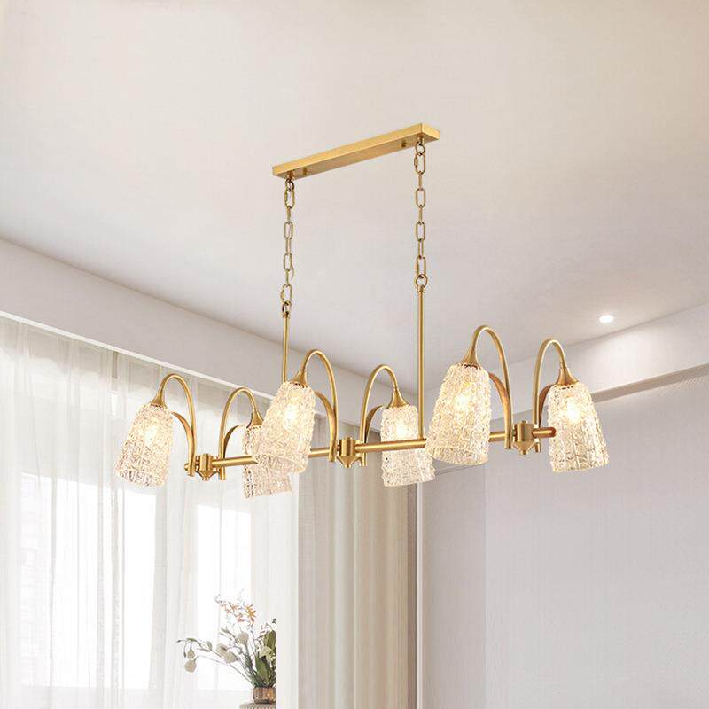 美式轻奢餐厅吊灯客厅全铜复古欧式餐吊吧台灯高级法式长形餐桌灯