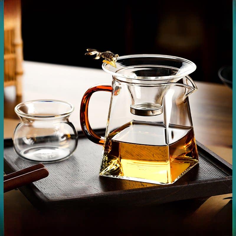 和旗汉然茶海加厚玻璃公平杯茶排一体茶隔板和高级功夫茶具