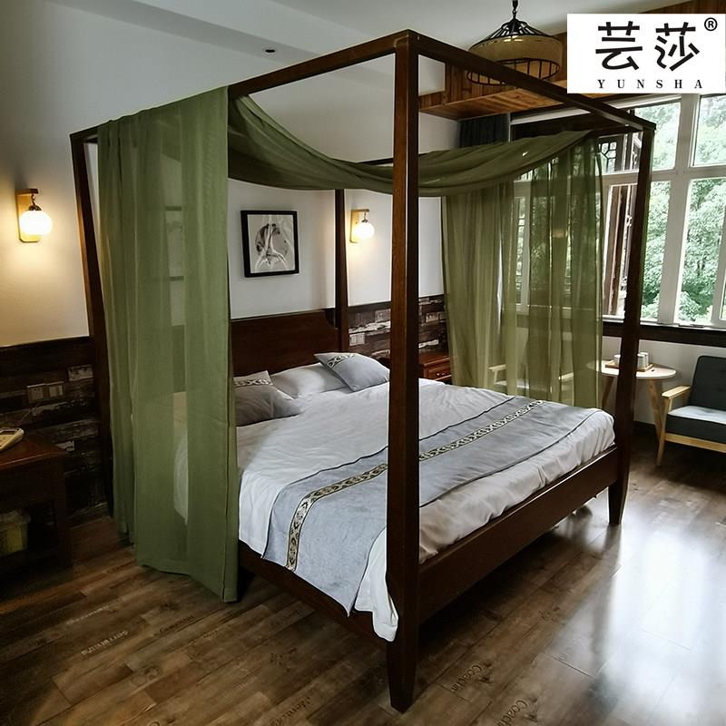 博帏防尘床幔细格麻纱家用民宿客栈东南亚风格四柱架子床纱幔床帘