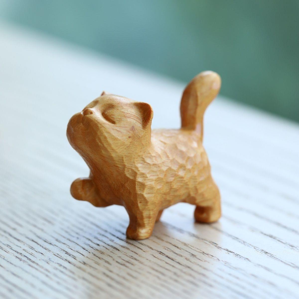 崖柏黄杨木雕现代童趣可爱清香傲娇猫招财小猫手把件随身盘玩动物