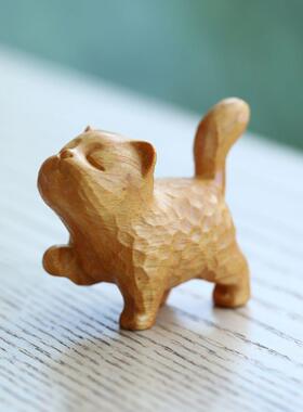 崖柏黄杨木雕现代童趣可爱清香傲娇猫招财小猫手把件随身盘玩动物
