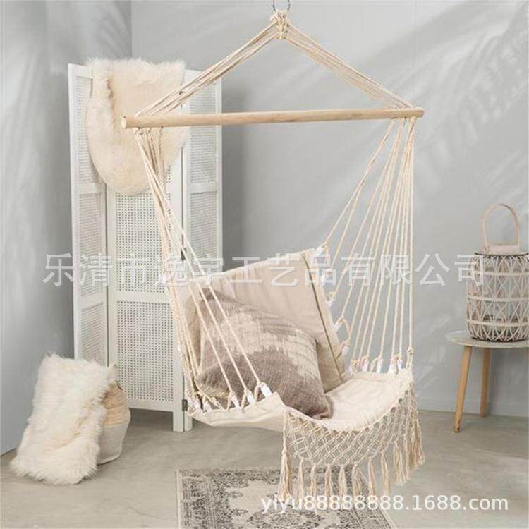 现货户外休闲单人帆布秋千吊床棉绳流苏吊床