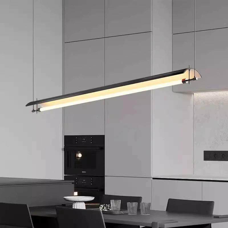 2025新款现代极简一字长条餐厅吊灯轻奢意式创意办公室吧台瓦片灯