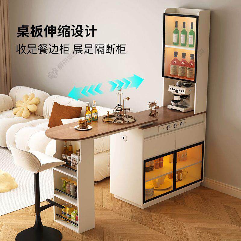 实木餐边柜吧台一体客厅隔断柜酒柜中古风靠墙收纳储物矮柜奶油风