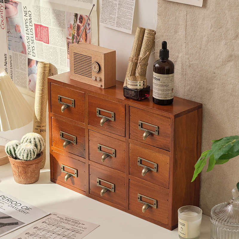 实木小抽屉收纳盒复古九宫格日式桌面复古首饰整理收纳柜子,居家布艺,收纳盒,淘宝优惠券,粉丝福利购,淘宝优惠卷