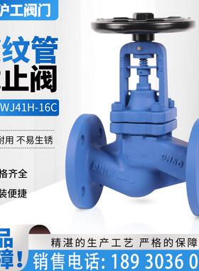 上海沪工铸钢碳钢德标波纹管截止阀WJ41H-16/25/40C高温蒸汽BSA1T