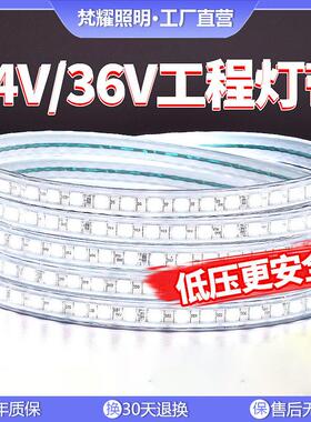 36v超亮工地隧道地下室工程户外照明24v防水灯条白光低压led灯带