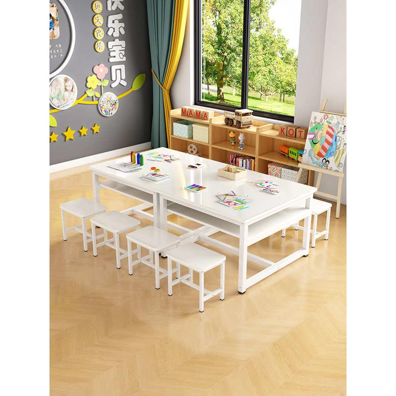 幼儿园小学生手工桌培训班书法美术绘画桌钢化玻璃桌画室桌椅组合