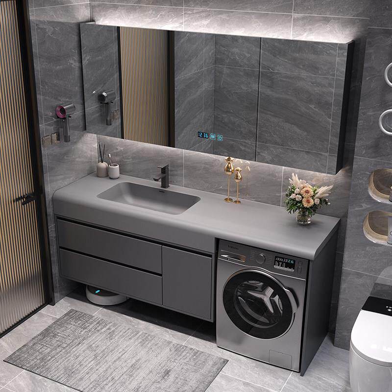定制肤感盆浴室柜洗衣机伴侣岩板热弯一体盆化妆室洗漱台面盆组合