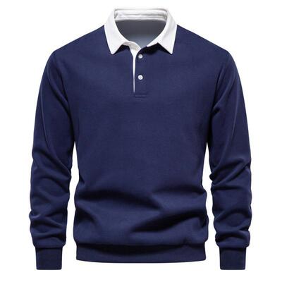 Men Placket Polo Collar Thermal Lined Sweatshirt Regular