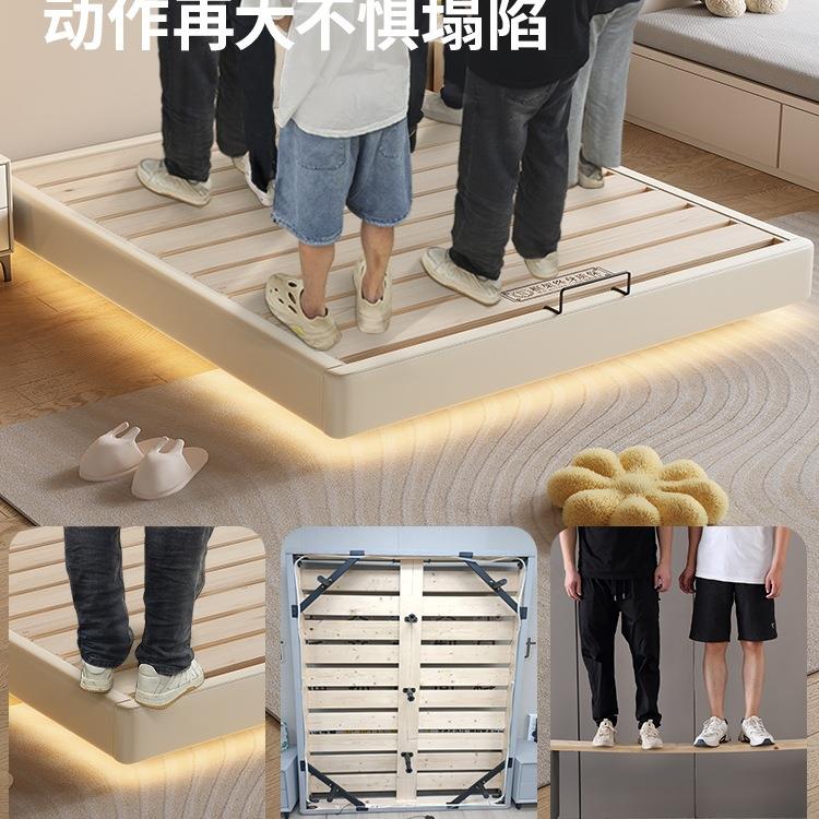 全实木无浮床头床架榫卯静音悬床小户型架齐边排骨985床架可制定