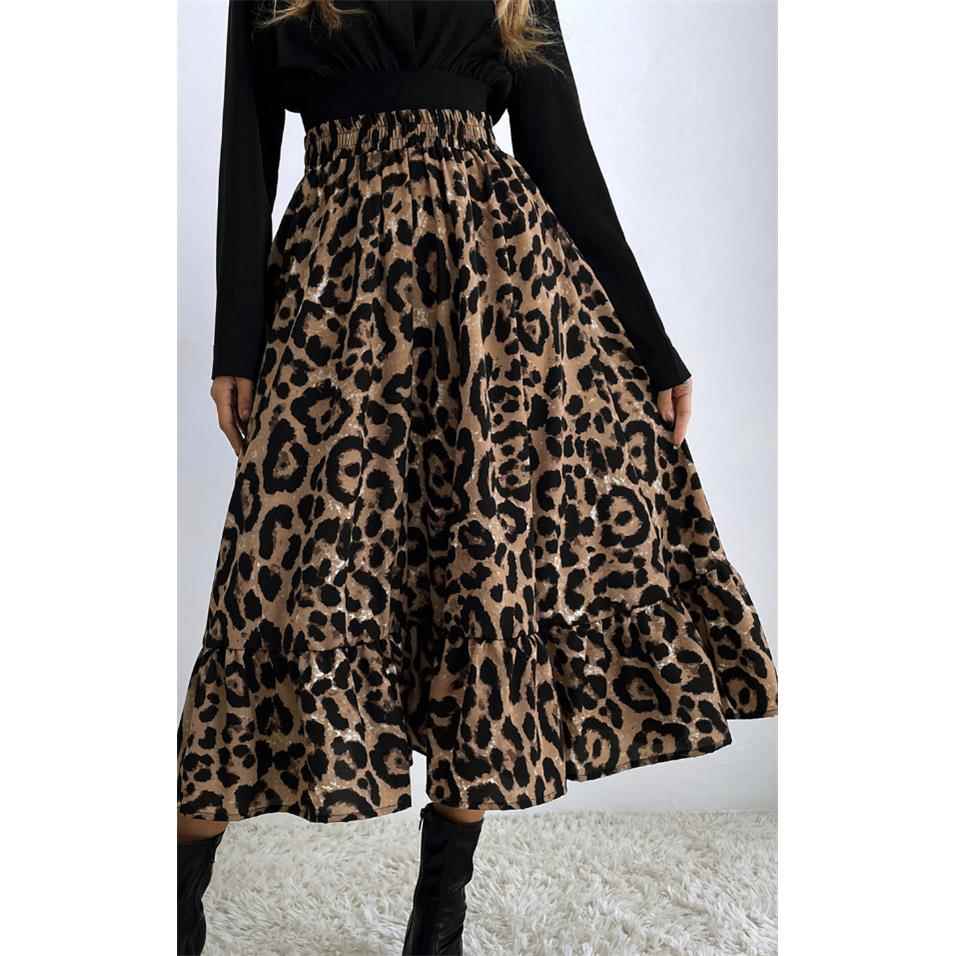 women for long loose skirt waist high print leopard sexy