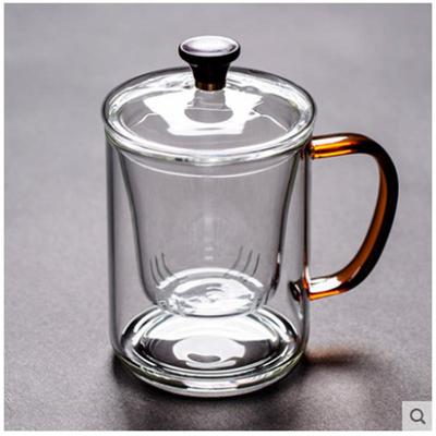 高硼硅茶水分离杯玻璃杯带把手泡茶杯带盖商务办公杯过滤茶水杯