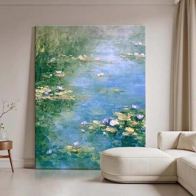 印象派莫奈睡莲客厅沙发背景墙装饰画意式抽象艺术餐厅玄关挂画