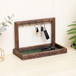 玄关钥匙收纳盒摆件门口鞋 放钥匙实木进门入户钥匙置物架 柜上摆